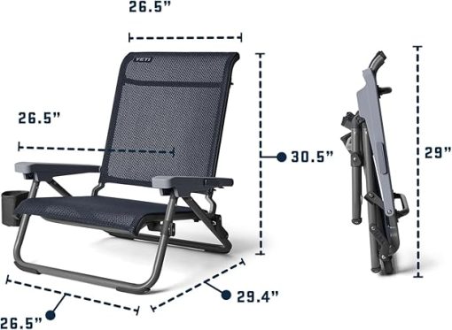 YETI Hondo Reclining Beach Chair, Breathable, UV-Resistant, and Supports up to 350 lbs, Navy - Image 2